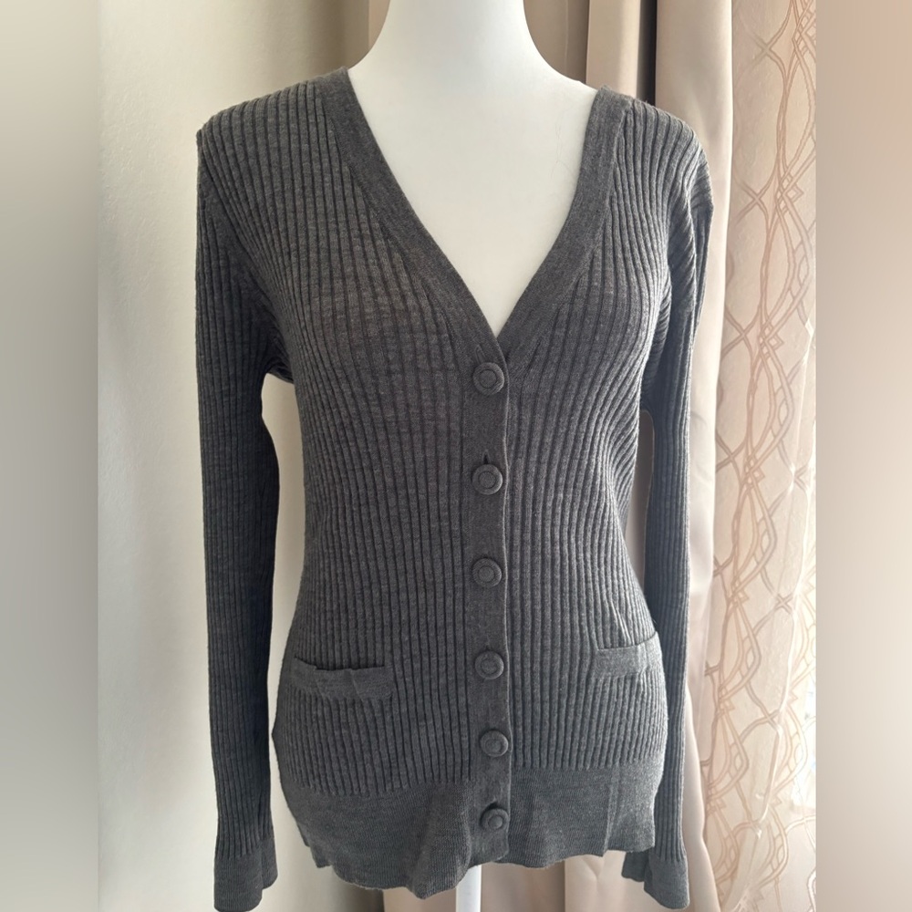 LOFT Charcoal Button-Up Cardigan